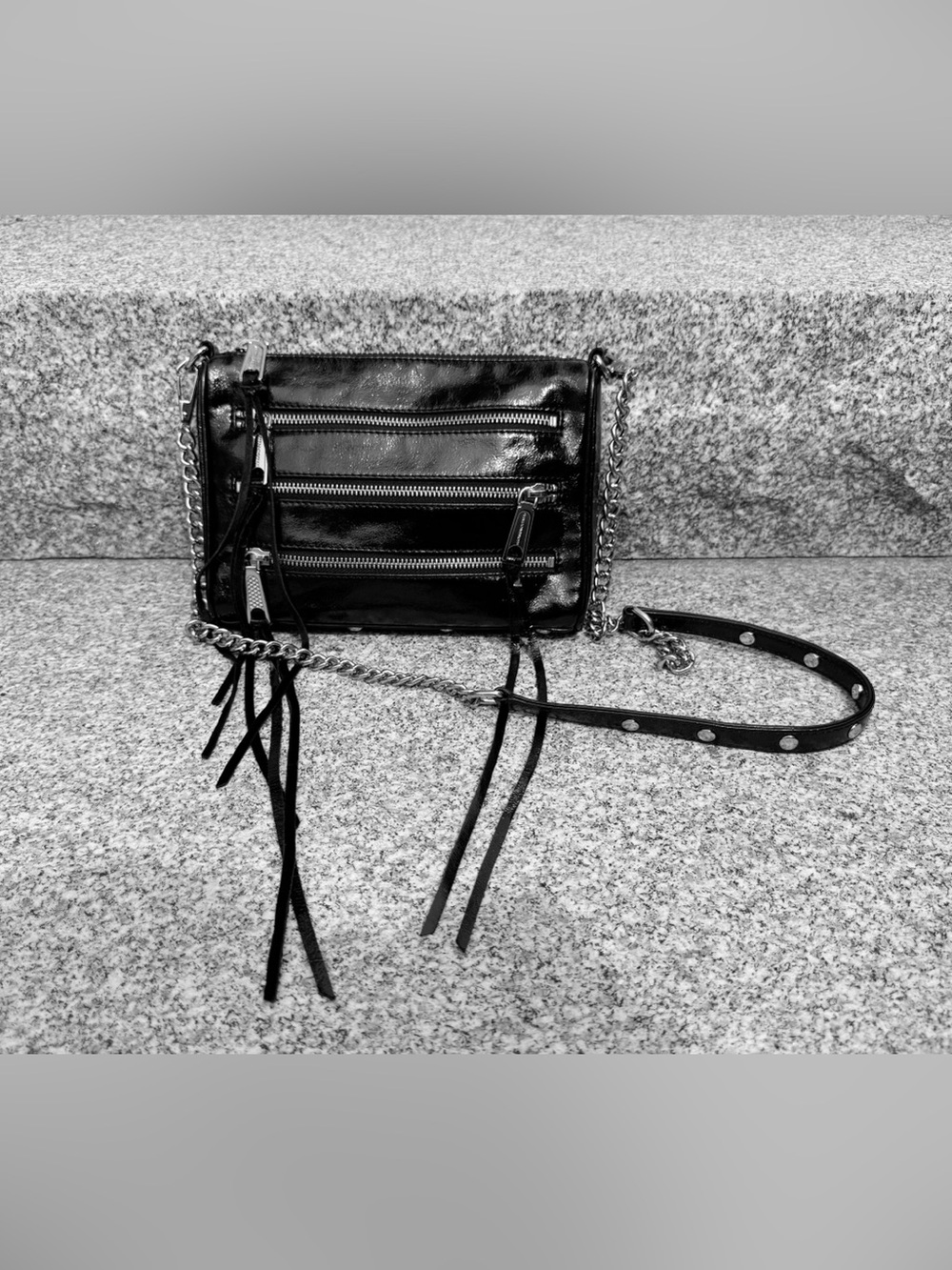 Women's Black Crossbody Bag with Chain Strap